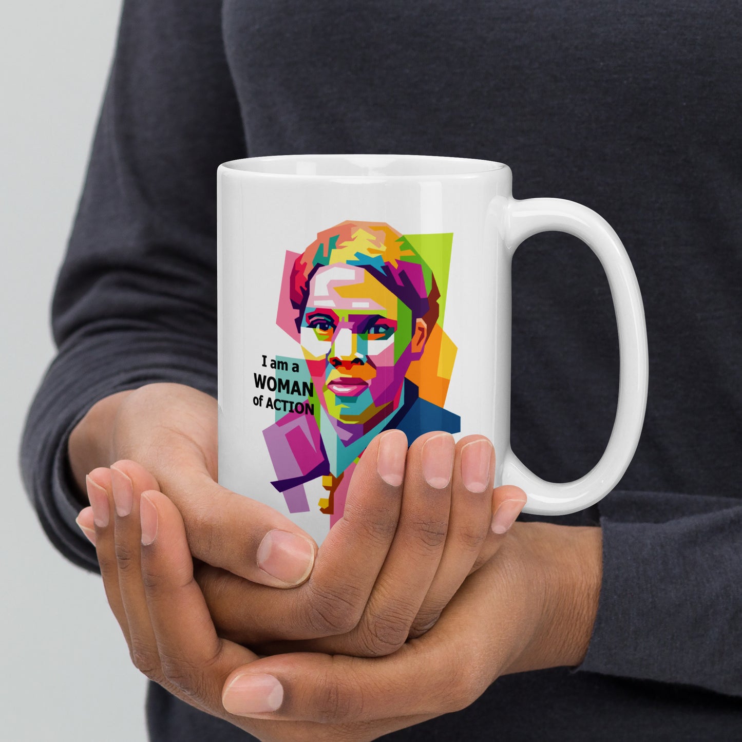 Harriet Tubman A Woman of Action White glossy mug