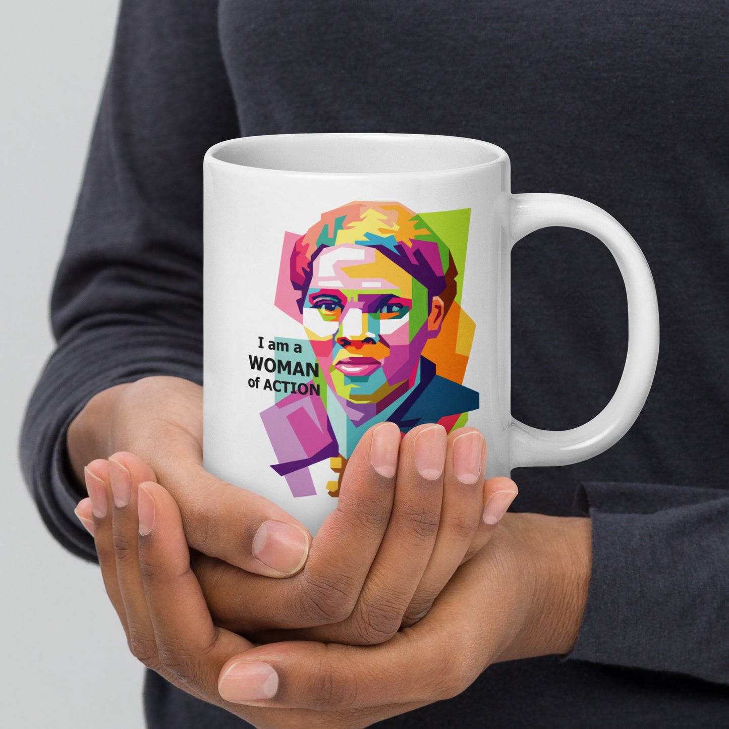 Harriet Tubman A Woman of Action White glossy mug